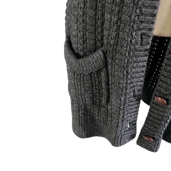 Coach Gray Short Sleeve Merino Wool & Alpaca Blend Longline Knit Cardigan Sz L - Picture 2 of 8
